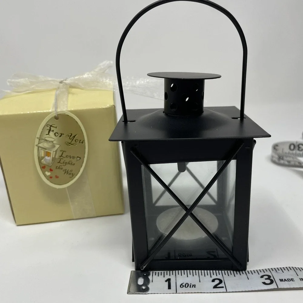 Mini Votive Candle Lanterns Black - Set of‎ 4 with gift boxes, ribbon and candle